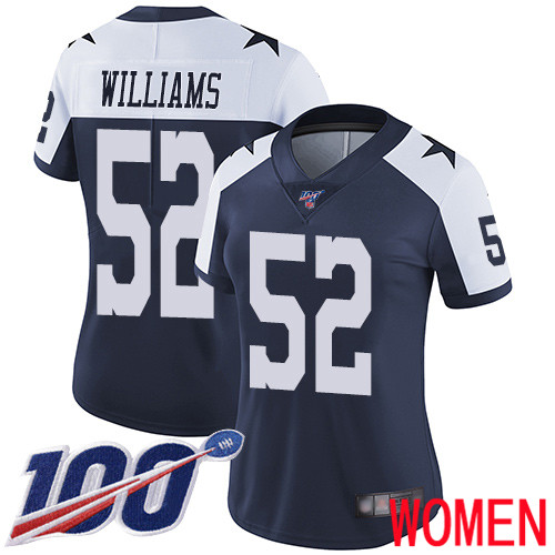 Women Dallas Cowboys Limited Navy Blue Connor Williams Alternate 52 100th Season Vapor Untouchable Throwback NFL Jersey